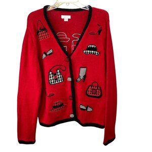 Cardigan Sweater XL Red Houndstooth Hats Bags Shoes Whimsical Christopher Banks